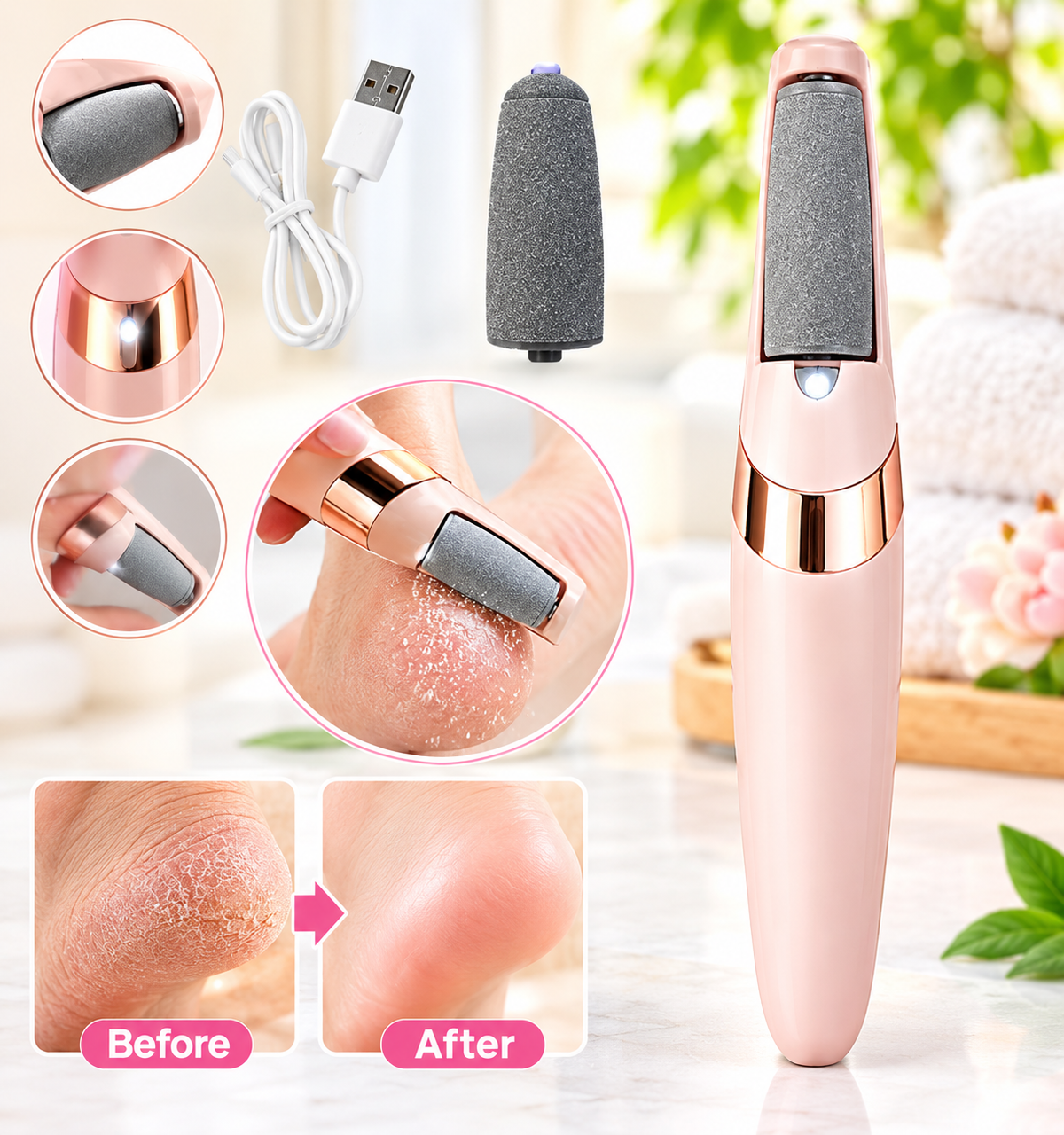 Electric Foot File for Cracked Heels – Rechargeable Callus Remover & Dead Skin Remover