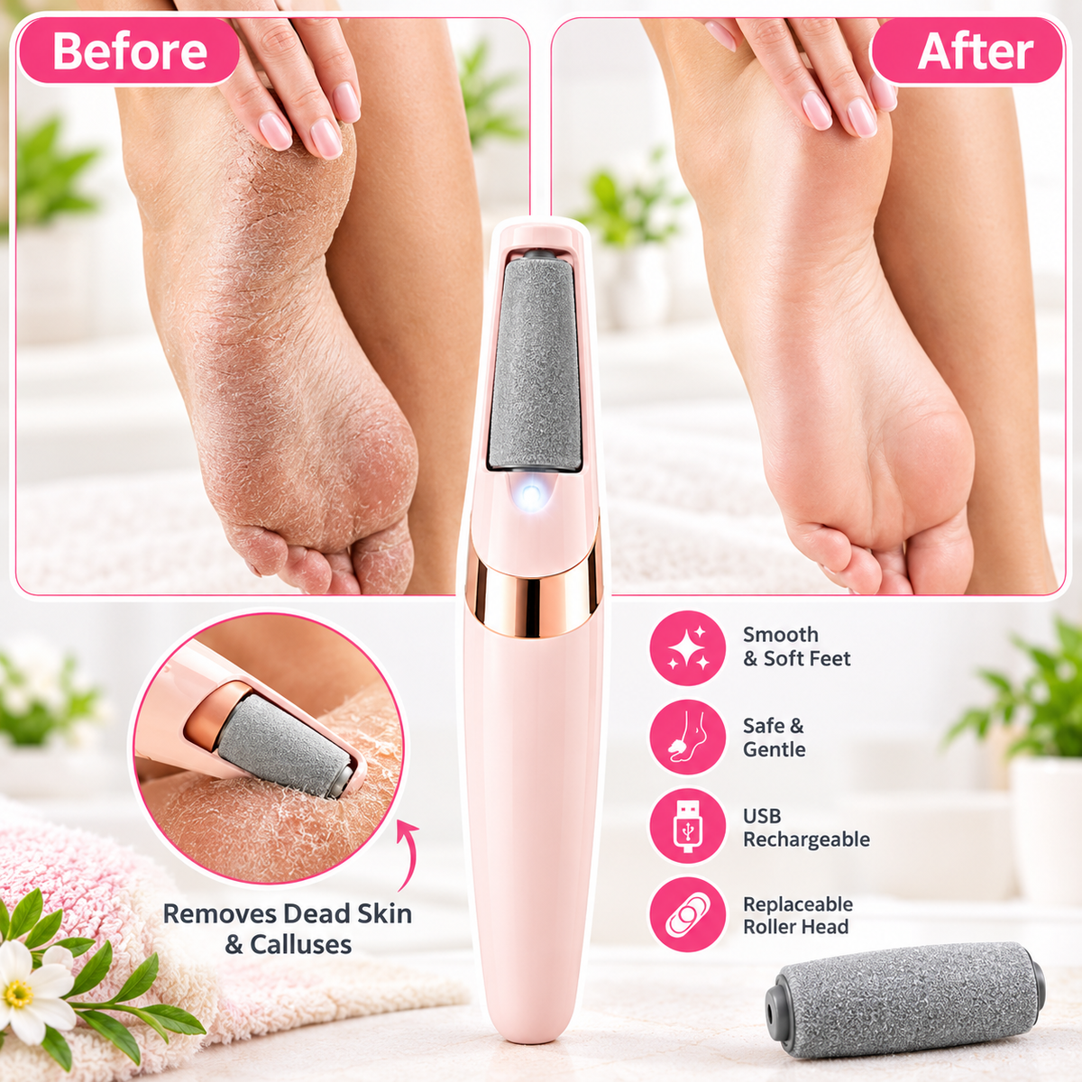 Electric Foot File for Cracked Heels – Rechargeable Callus Remover & Dead Skin Remover